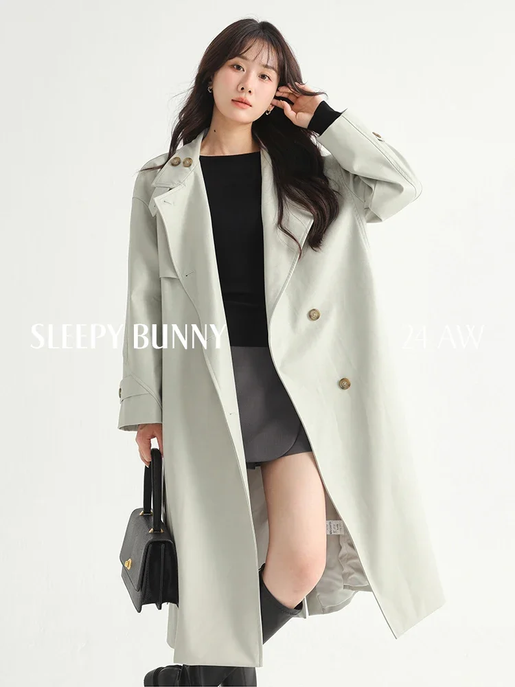 

Retro Style PU Leather Trench Coat Minimalist Design Loose Fit Mid-Length Women Overcoat 2024 Lightweight Stylish Outerwear