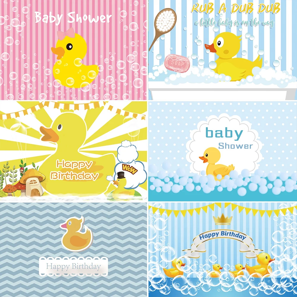 

Custom Little Yellow Duck Bubble Theme Child Baby Shower Kid 1st Birthday Party Baby Portrait Photography Backdrop Photo Studio