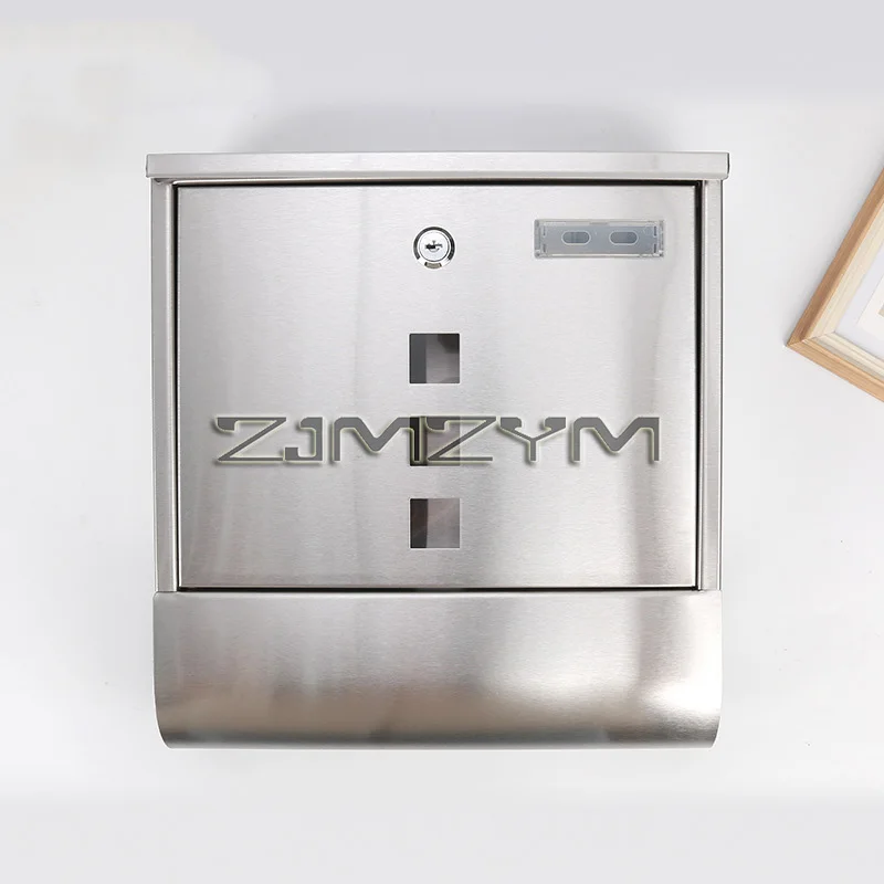 Stainless Steel Durable Mailbox With Lock Suitable Capacity Envelopes Mails Wall Mount Outdoor Home Office Garden