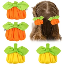 ncmama 2Pcs/lot Halloween Pumpkin Hair Clips For Baby Girl Cute Solid Handmade Hairpin Barrettes Kids Headwear Hair Accessories