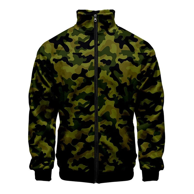 Jaqueta masculina de zíper camuflado estampada em 3D, roupas da moda masculina, casacos casuais extragrandes, streetwear folgada, top elegante