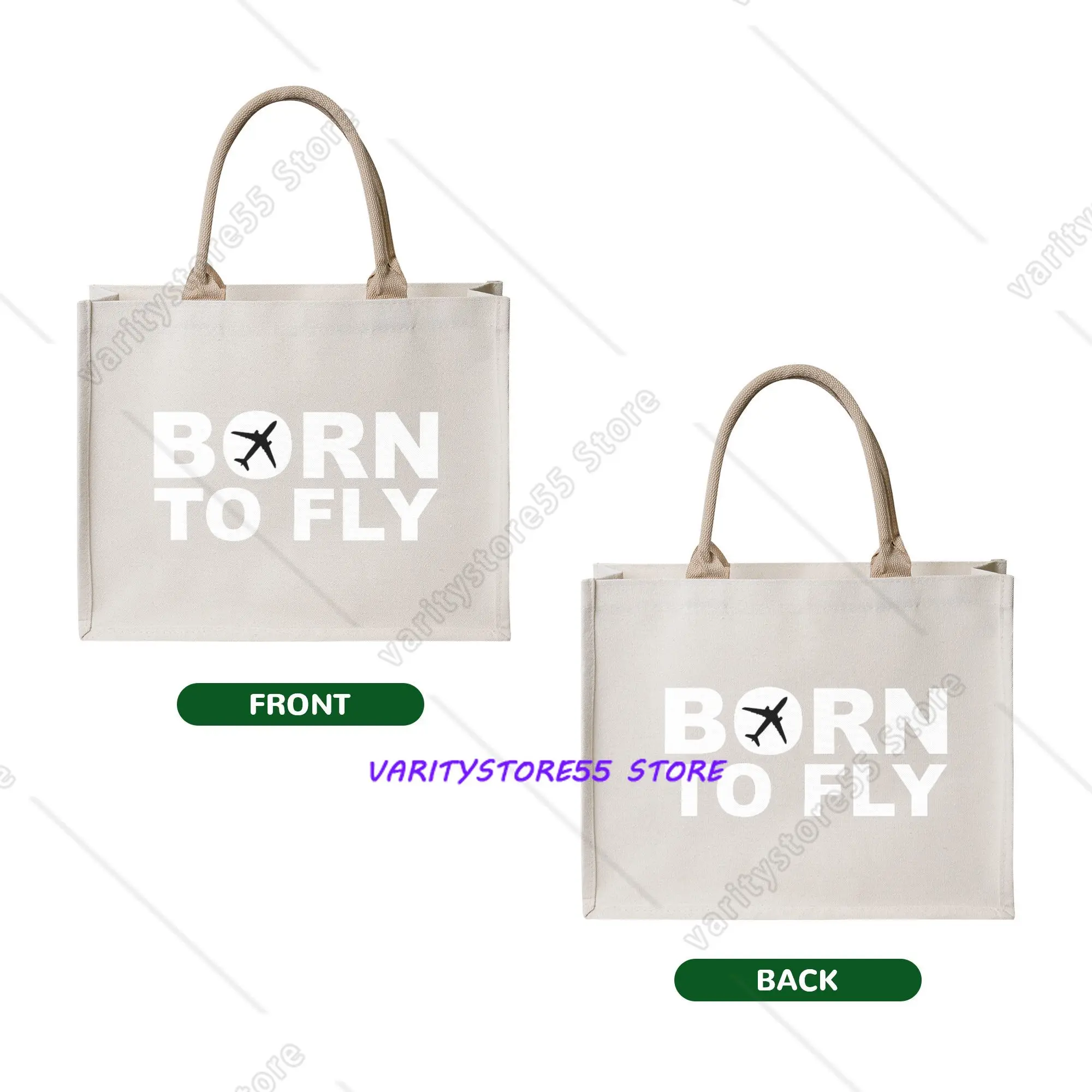Fashion Born To Fly Flight Pilot Shopping Tote Bags Portable Aviation Airplane Aviator Gift Grocery Shopper Shoulder Bag