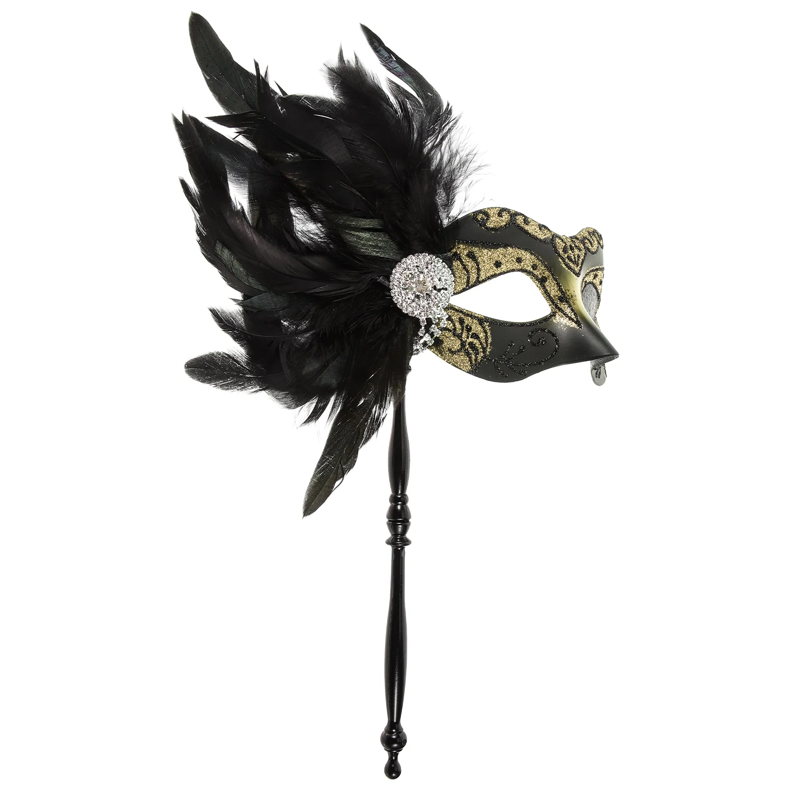 

Half Face Masquerade Mask Halloween Handheld Party Decorative Tassel Plumage Cosplay Festival Prop Half Face Mask