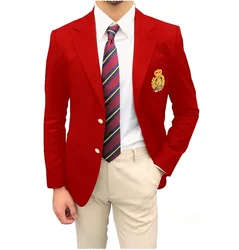 Red Men's Suit Single Breasted Notch Lapel Jacket Business Casual Blazer Coat High Quality Fashionable Slim Fitting Tuxedo