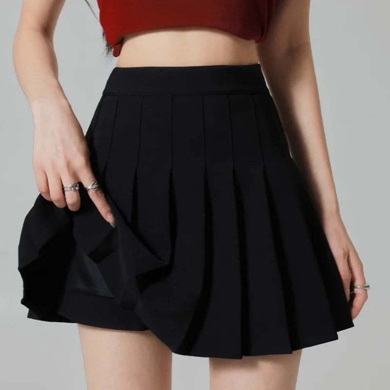 

Women's Black Pleated Short Skirt JK Anti-Light High Waist Half Body Skirt A-line Side Zipper Skirt Summer Girl Fashion