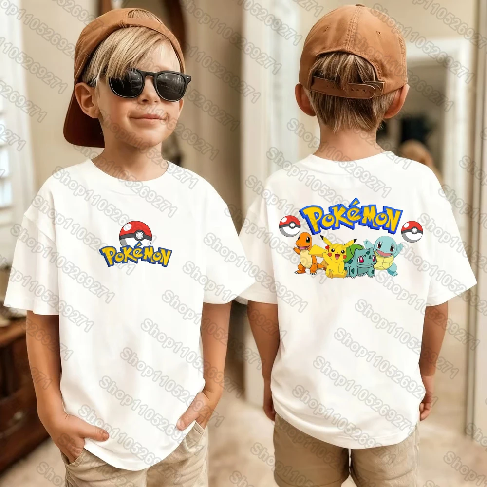 Pokemons Pikachu Cartoon Kids Printed T-Shirts Boys Girls Casual Short Sleeves Tops Children's Harajuku Fashion Tee Clothing - view 5