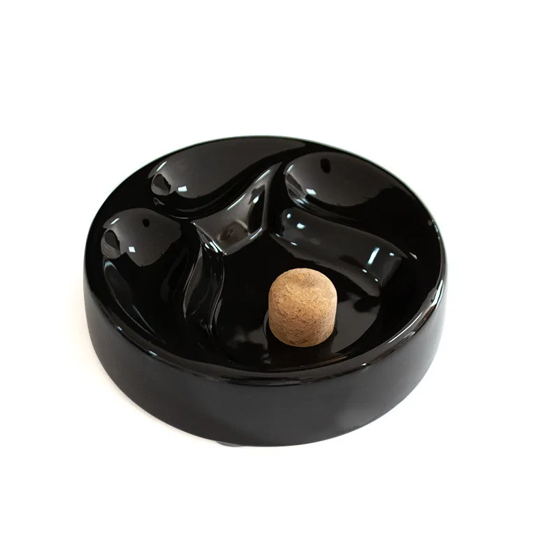 Black Round Pipe Ashtray Fashion Ceramic Portable Home Ashtray Cigar Accessories