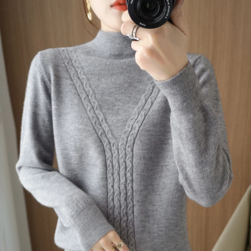 New autumn and winter semi high collar cashmere sweater women\'s Pullover fashion cashmere sweater women\'s long sleeve sweater ca