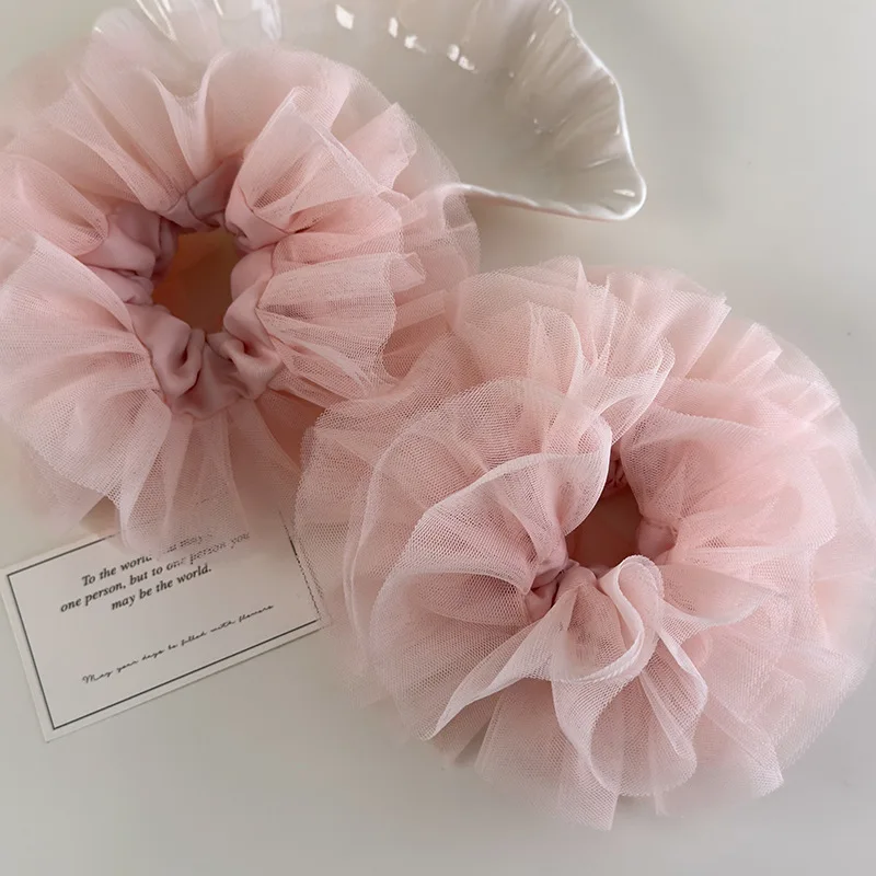 

Princess Ballet Style Pink Lace Hair Accessories - Handcrafted Large Intestine Hair Ring and Cute Ponytail Holder