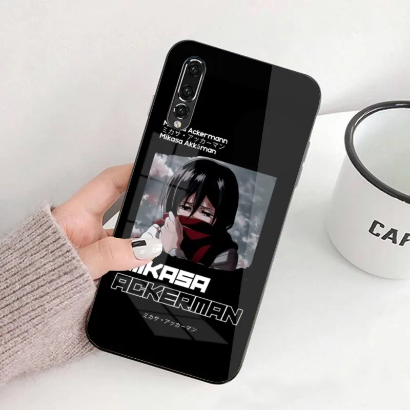 AOT Mikasa Ackerman Phone Case for Huawei P50 P40 P30 P20 Pro Mate 40 30 20 Pro Nova 9 8 7 PC Glass Phone Cover Funda