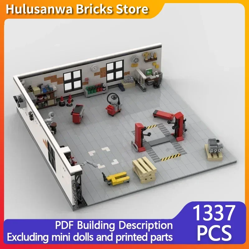 City Street View Model MOC Building Bricks Car Repair Shop Elevator Modular Technology Gifts Holiday Assemble Children Toys Suit