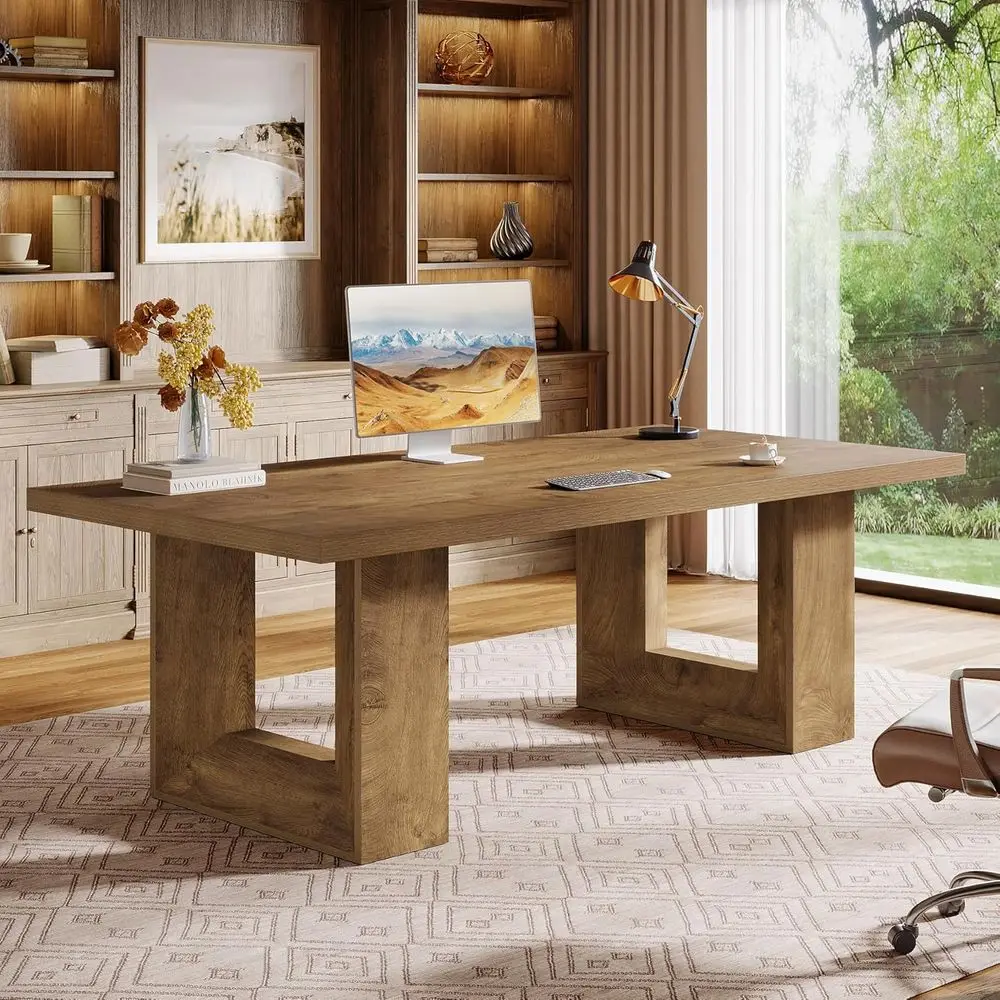 Large 62.99 Walnut Executive Desk, Ideal for Home Office, Computer Workstation, Conference and Study Rooms