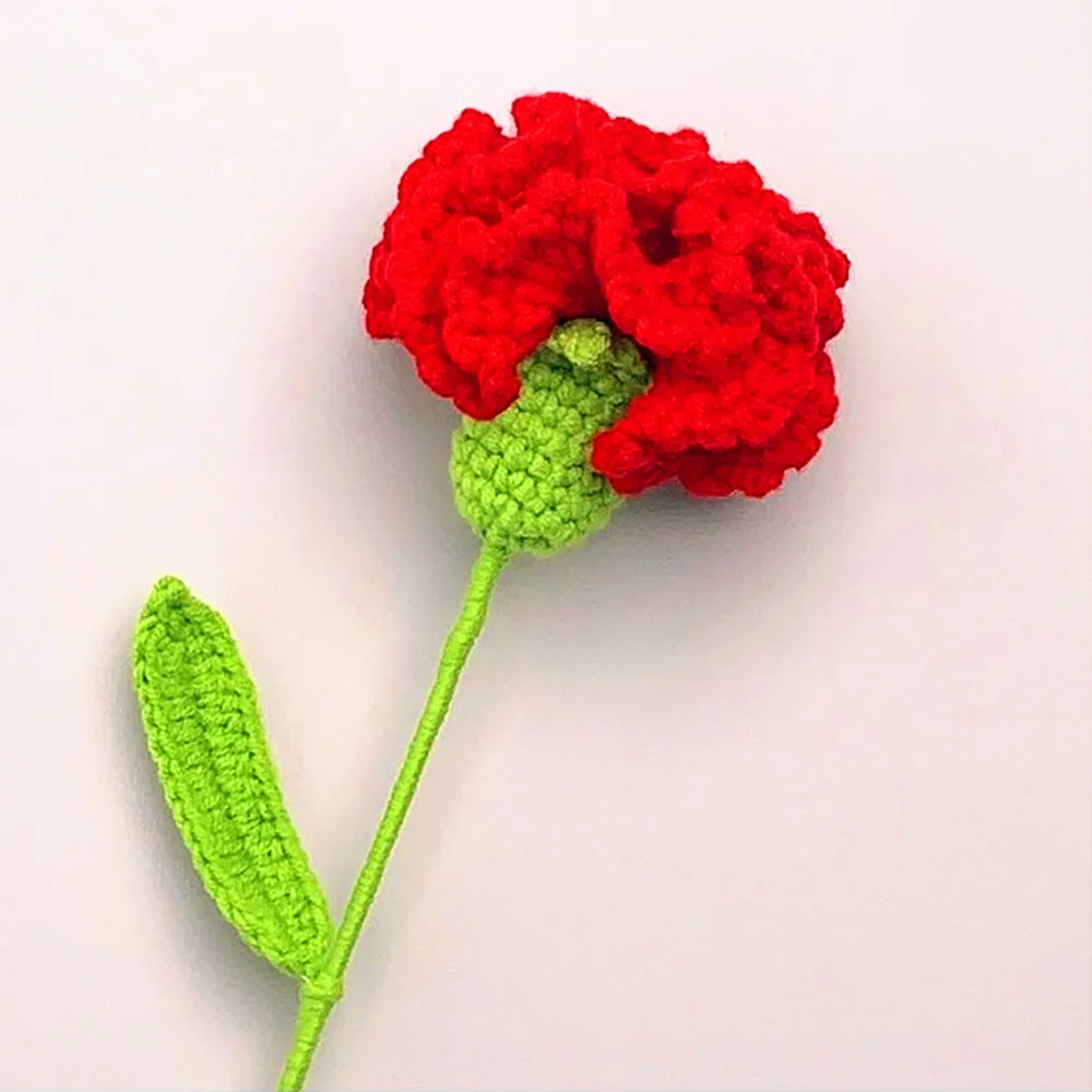 10PCS Hand Knitted Flower Yarn Crochet Carnation Flowers DIY Woven Bouquet Mother's Day Gift Decoration Handmade Decorate