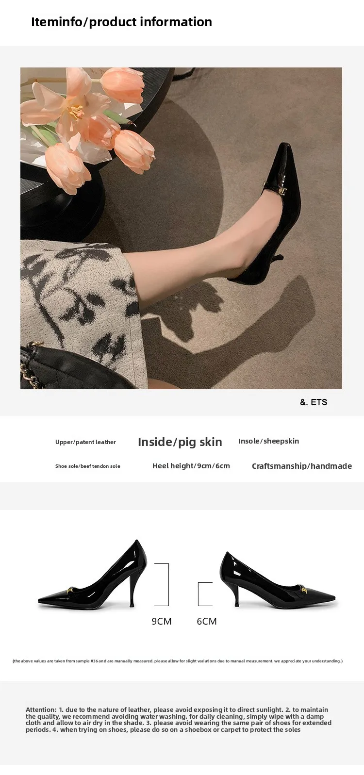 New commuter black patent leather high heels~ square head light mouth metal buckle thin high heel single shoes bag head empty
