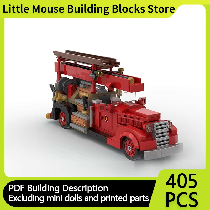 City Car Model MOC Building Bricks Vintage Fire Truck Rescue vehicle Modular Technology Gift Holiday Assemble Children Toys Suit