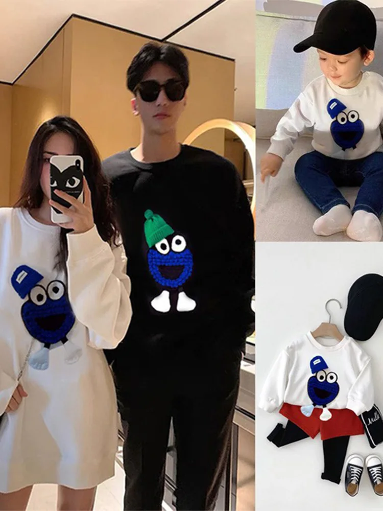 Parent-child Autumn Clothes Mother and Daughter Cartoon Embroidery Long-sleeved Cotton Sweater Mother-child Baby Onesie