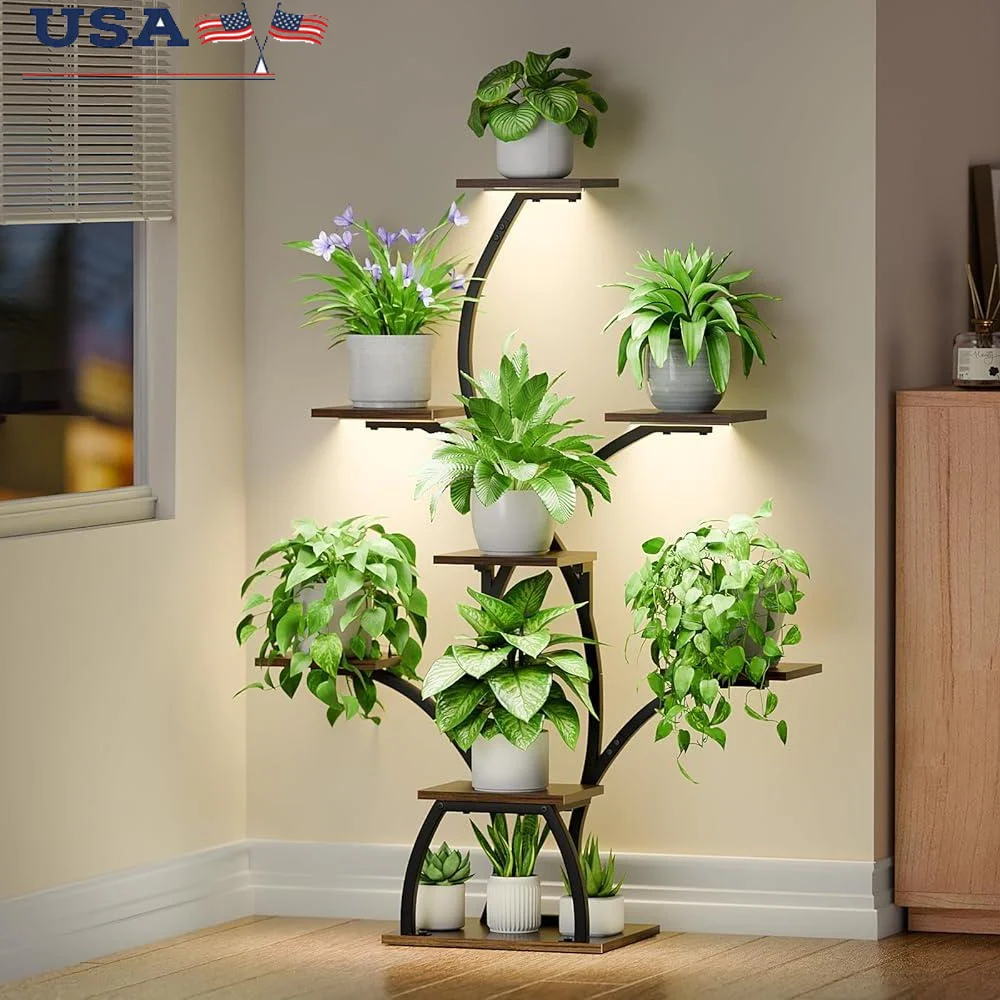 Indoor Plant Shelf with Full Spectrum Grow Lights 6 Tiered Plant Stand Home Decor and Plant Display