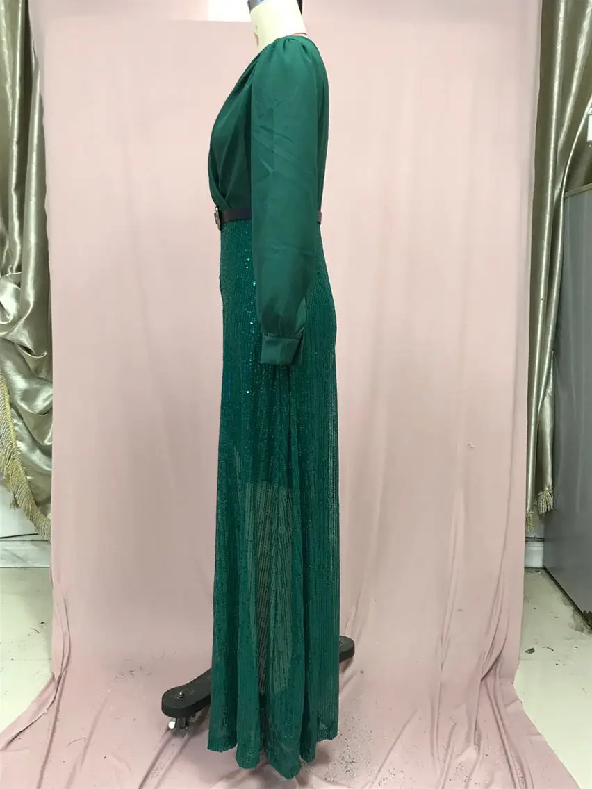 jumpsuit Women Spring Autumn, High-end V-neck Long Sleeved Shirt, Elegant Temperament, Cinched Waist, Sequins, French Wide Legs