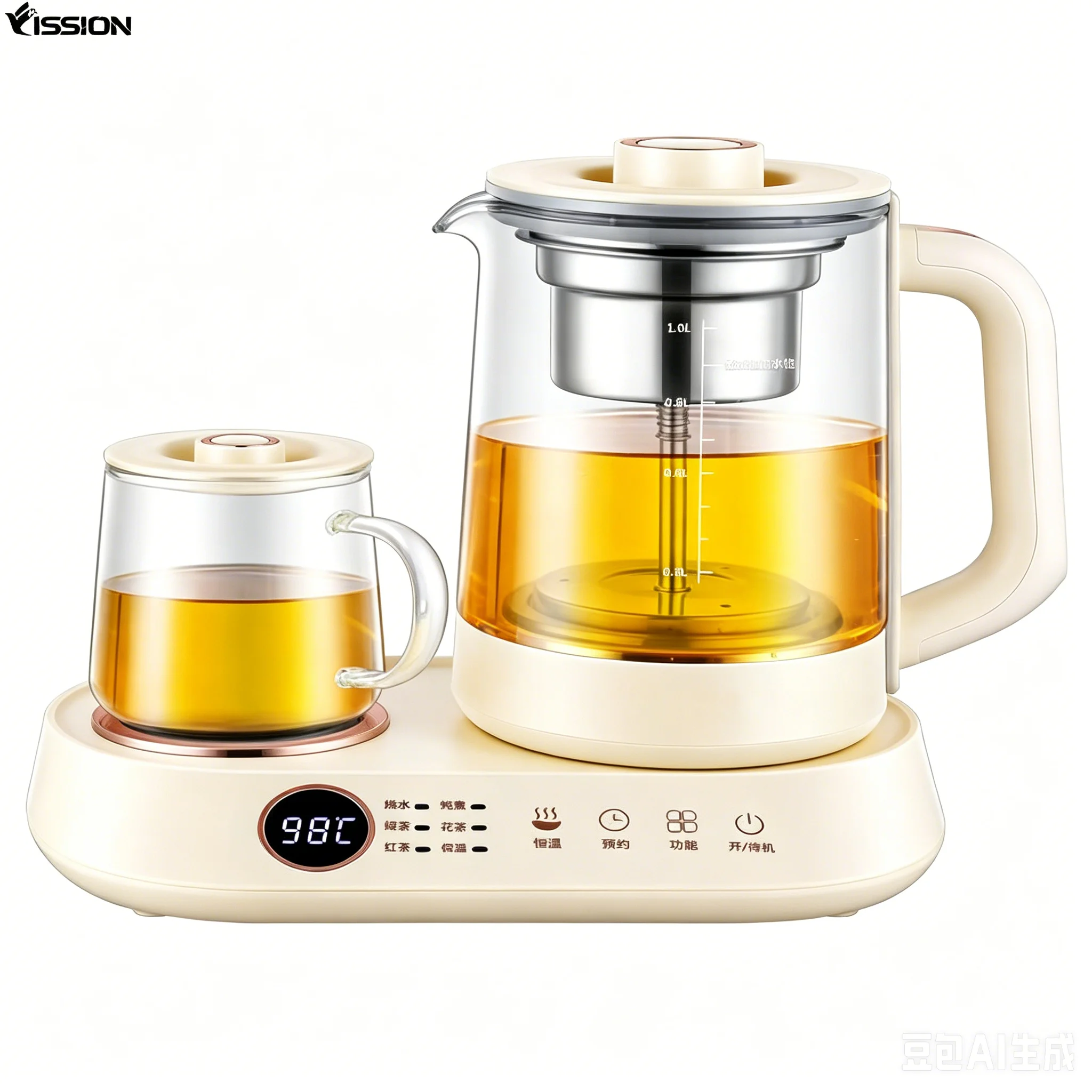 Cordless Glass Tea Kettle Electric 1L Capacity Automatic Shut-off for Household & Hotel Use