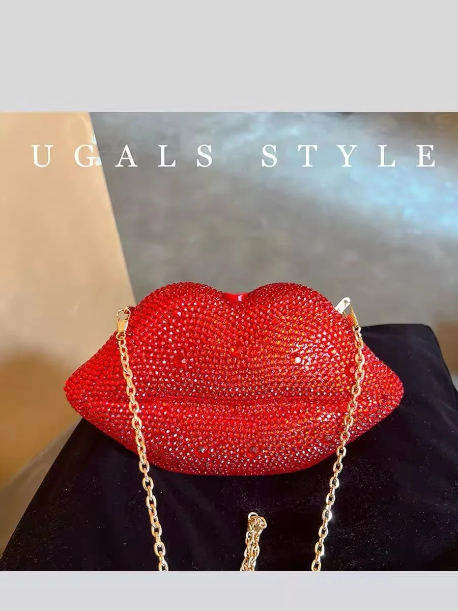 Luxury Designer Sexy Red Lip Women's Handbag Glitter Shiny Diamond Evening Bag Wedding Party Clutch Purse Shoulder Crossbody Bag you sexy thing the best of hot chocolate 2 cd