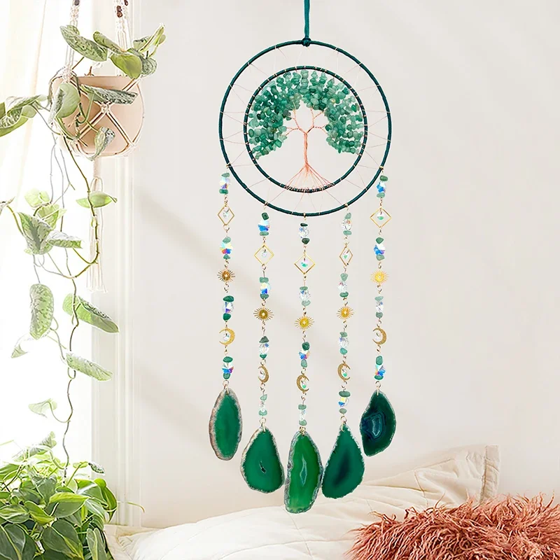 Handmade Natural Crystal Stone Suncatcher Wind Chimes Balcony Pendants Bedroom Hanging Ornaments Festival Party Gifts Home Decor