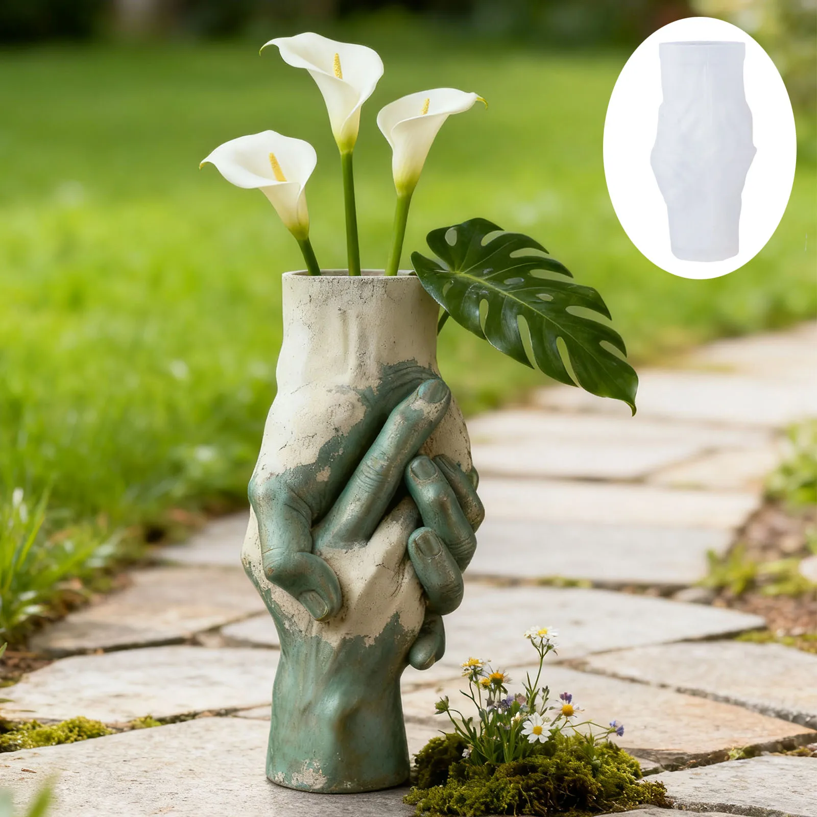 Artistic Hand-in-Hand Vase Silicone Mold: Vintage Texture + Hand-held Design. DIY Decorative Flower Vase for Creating an Artisti view 2