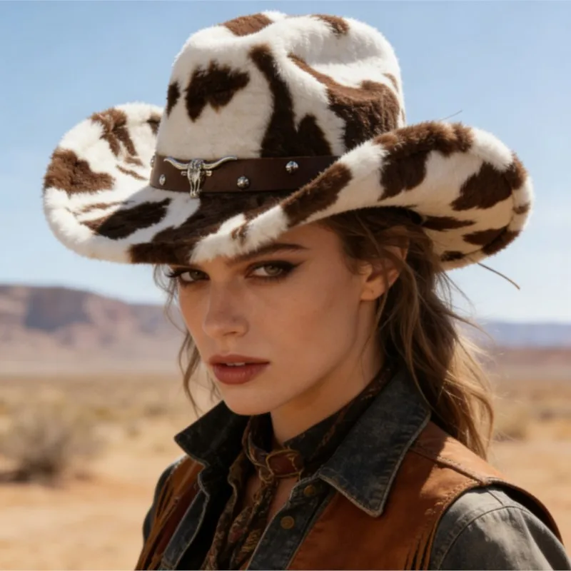 The new patterned and fashionable plush top hat paired with a headband is warm versatile for daily use