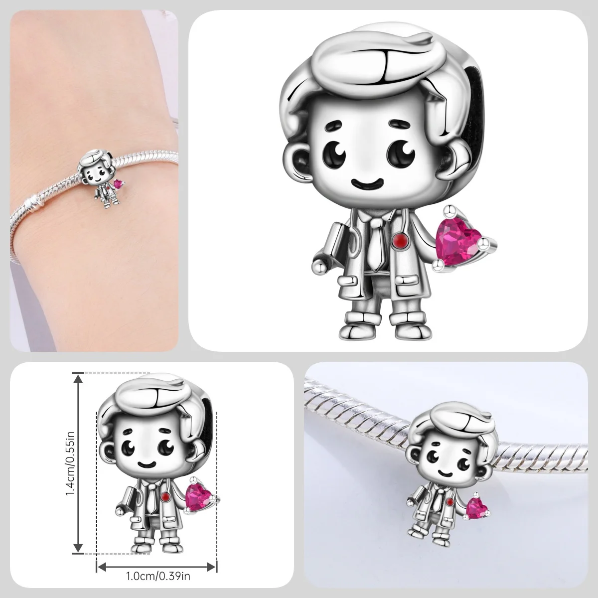 HEIßER 925 Sterling Silber Cartoon Charakter Arzt Krankenschwester Paare Perlen Fit Frauen Armbänder Charms DIY Geburtstag Party Geschenke Schmuck – Detail 2