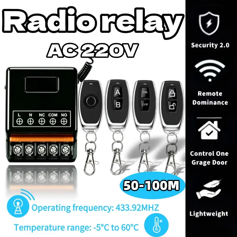 433Mhz Wireless Remote Control Switch AC 110V 220V 30A Relay 1CH Receiver Controller and 2botton RF 433 Mhz Transmitter