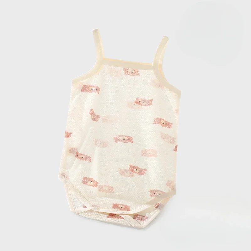 

Бесшовная цельная пижама без рукавов из тенселя с треугольными чашечками для новорожденных летом, подходит для обеих мальчиков и девочек