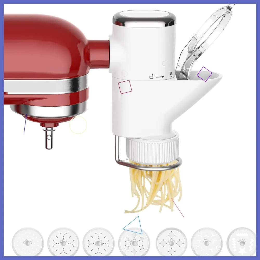 

7-in-1 Pasta Press Attachment for Stand Mixers, Interchangeable Plates, Easy to Use