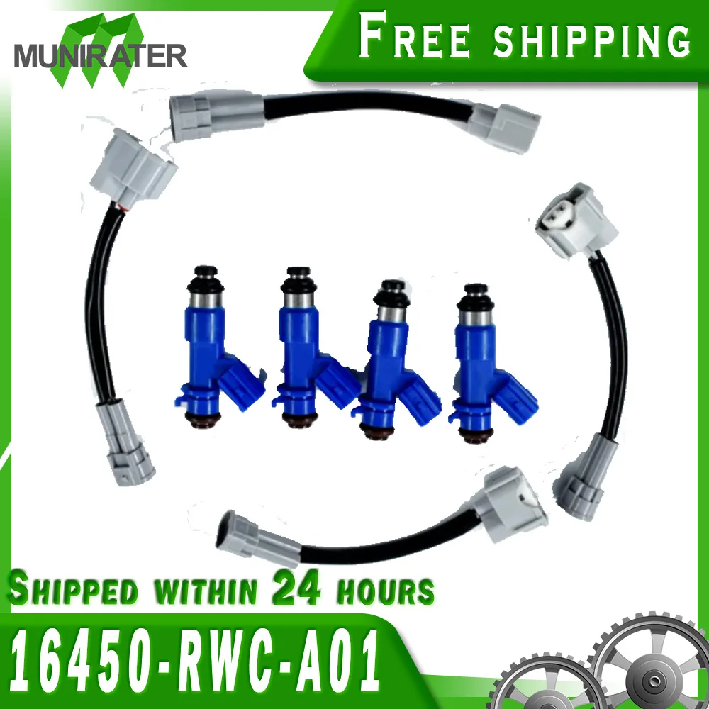 16450-RWC-A01 410cc Fuel Injectors w/Plug Play Adapters For 1996-2000 Honda Civic 4pics