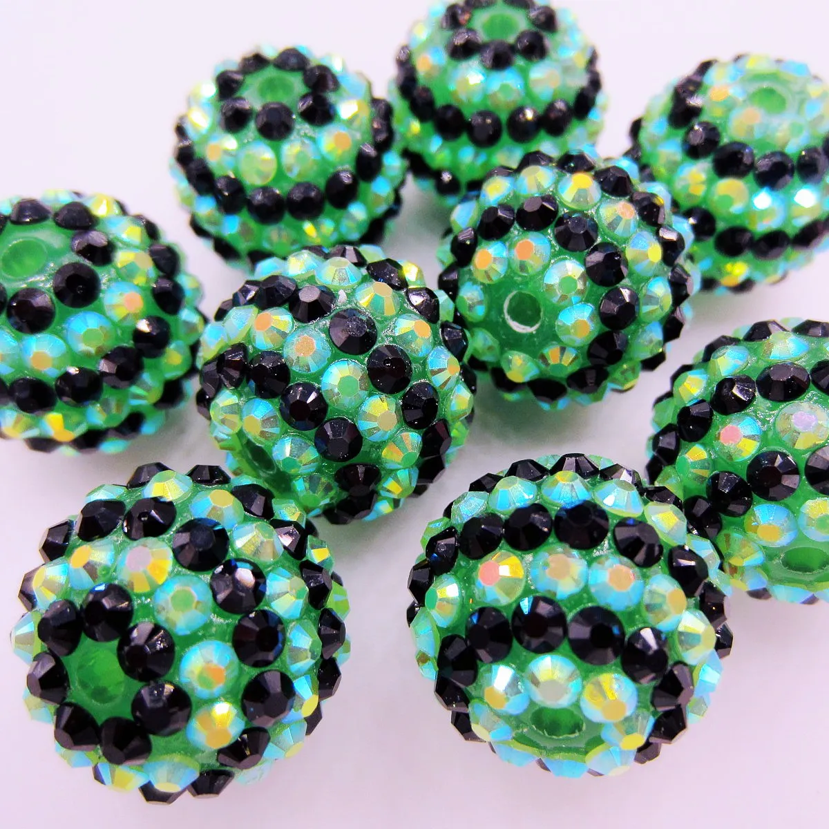 New Design 50PCS 20MM Green-Black Two-tone Striped Acrylic Rhinestone Beads Girls DIY Beaded Necklace Making Jewelry Accessories