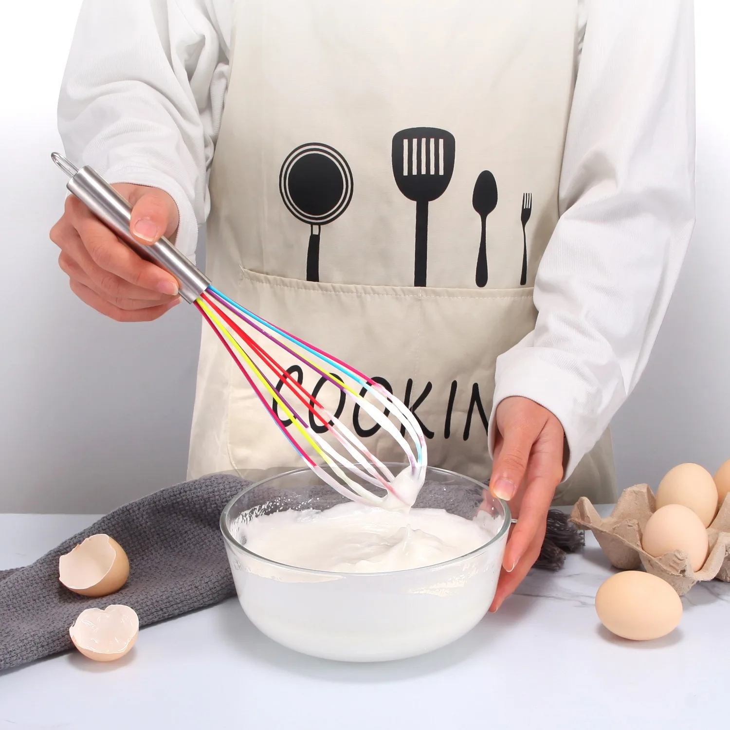 Manual Red Egg Beater Stainless Steel Silicone Balloon Whisk Cream Mixer Stirring Mixing Whisking Balloon Coil Style Egg Tools