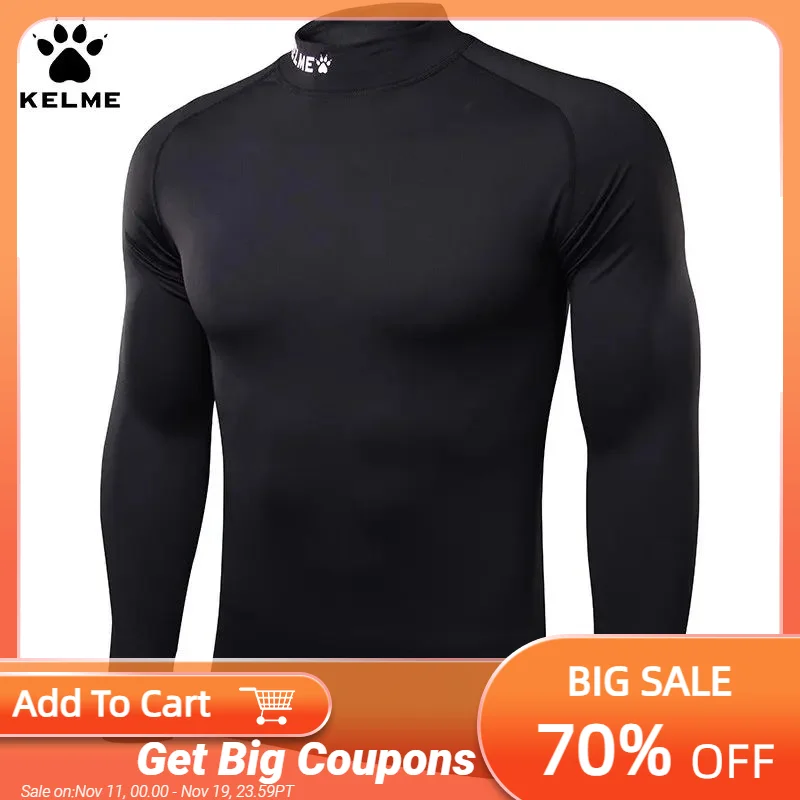 

Kelme Plush Tight Fitting Men's High Neck Fitness Football Training Suit Children's High Elastic Bottom Long Sleeved T-shirt