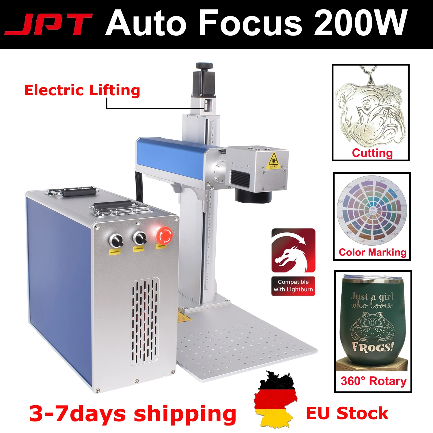 Auto Focus Fiber Laser Marking Machine Electric Lifting Engraver JPT Mopa 200W 100W Cutting Engraving Jewelry Silver Gold Metal