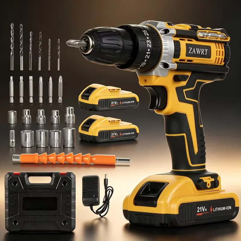 21V Wireless Impact Wrench, Brushless Electric Impact Drill Set, Optional with Rechargeable Batteries, Tool Case, Charger, Sockets And Complete Accessories, Suitable for Automotive Repair And Heavy-Duty DIY, Ideal Gift for Men, Halloween Gift