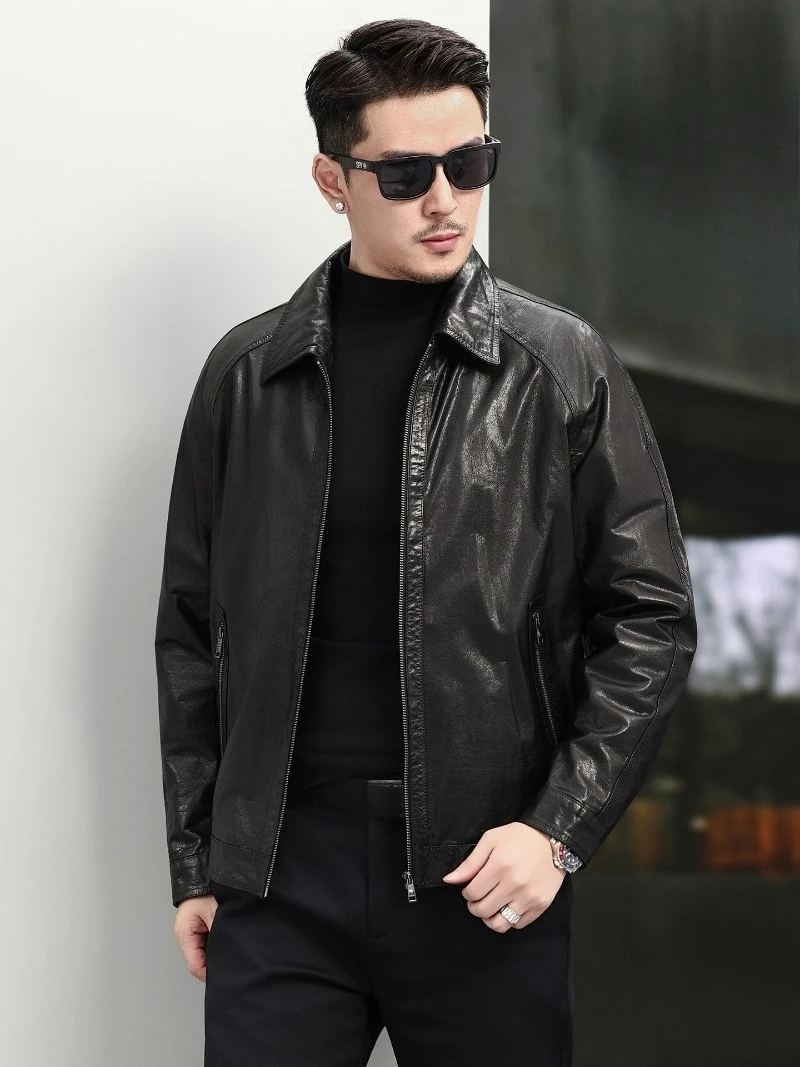 AYUNSUE Top Layer Cowhide Genuine Leather Jacket Men Short Lapel Real Leather Casual Warm Outerwear Autumn Winter 2026 chaquetas
