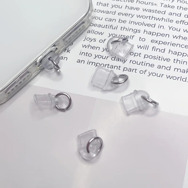 

5 Simple Phone Dust Plugs with Rings, Type C, Charging Port Hanging Ring, DIY Handmade Essentials, Phone Accessory Dust Plugs, Cute Type C Interface Dust Plugs