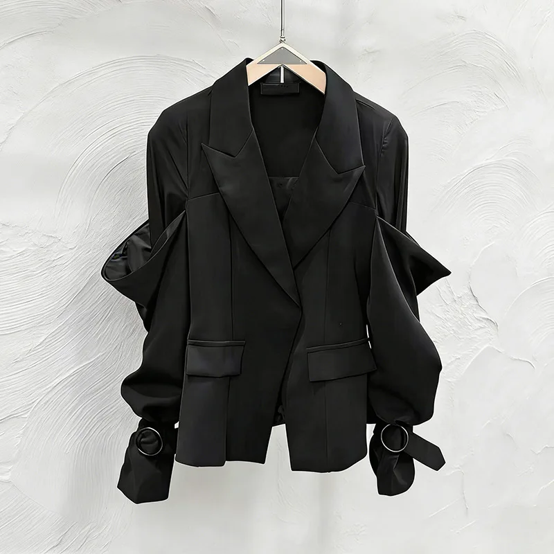 HKSH Women Blazer French Style High-end Design Patchwork Hidden Breasted Elegant Casual Solid Color Versatile Suit-Coat HK27335