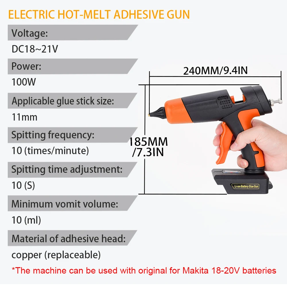 Electric Cordless Hot Melt Glue Gun Rechargeable Air Gun Suitable For 11mm Glue Stick DIY Repair Tool For Makita 18V Battery