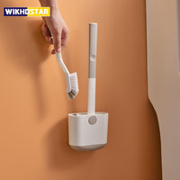 WIKHOSTAR Toilet Brush Set Wall Mounted Toilet Brush With Drain Holder Silicone Flat Head Flexible Soft Bristles Cleaning Brush