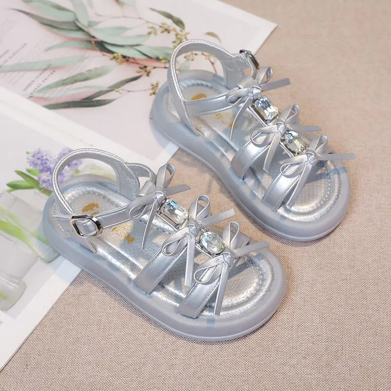 2026 Summer Fashion Girls Soft Sole Princess Rhinestone Sandals for Children Beach Student Shoes