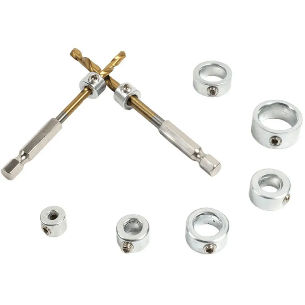 Set Steel Drill Stop Collar Metric Lock Shaft Positioner Press Adjustable Hole Guide Woodworking