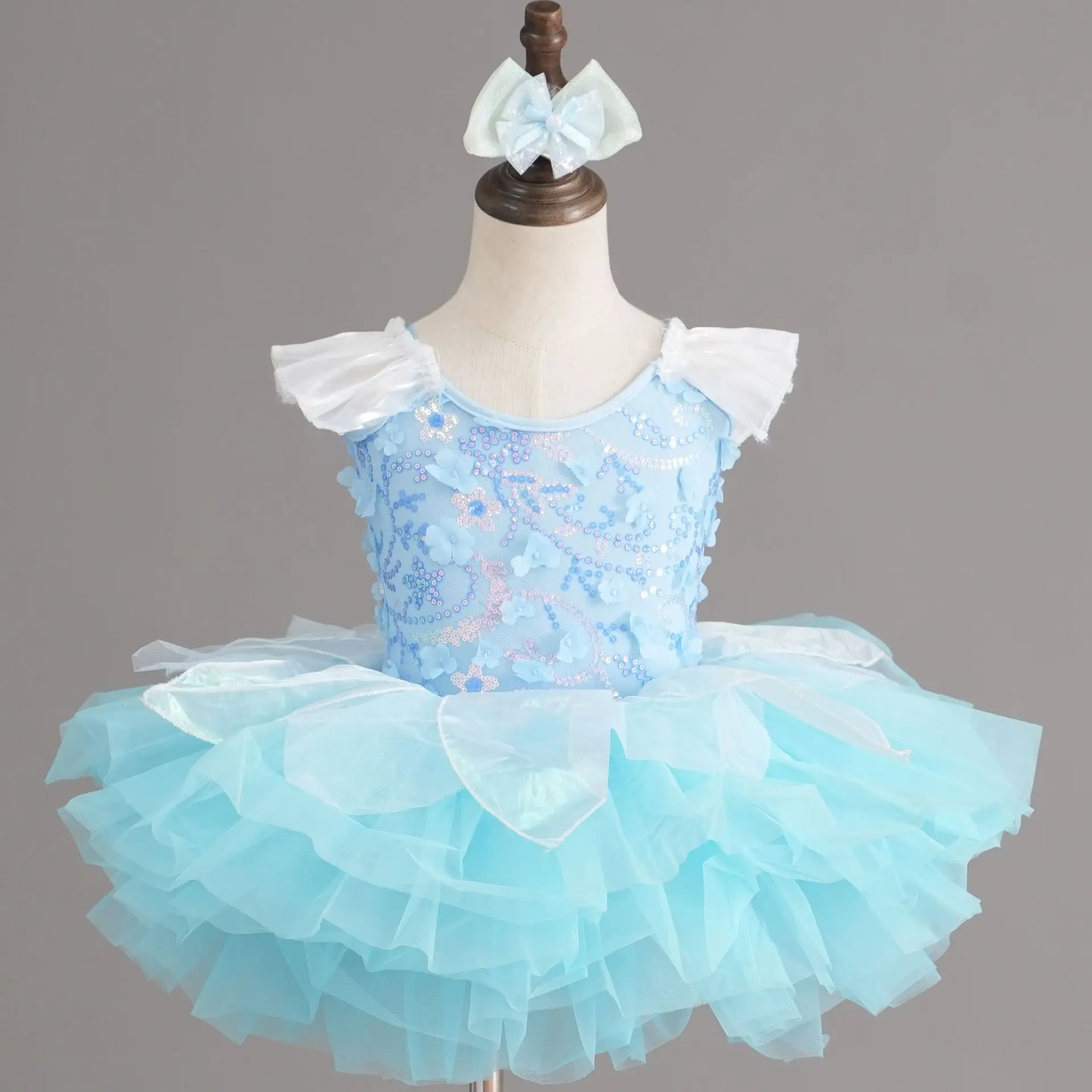 Girls Ballet Tutu Dress Sequin Princess Gown Kids Puffy Tulle Skirt Kindergarten Chorus Stage Performance Dance Costume