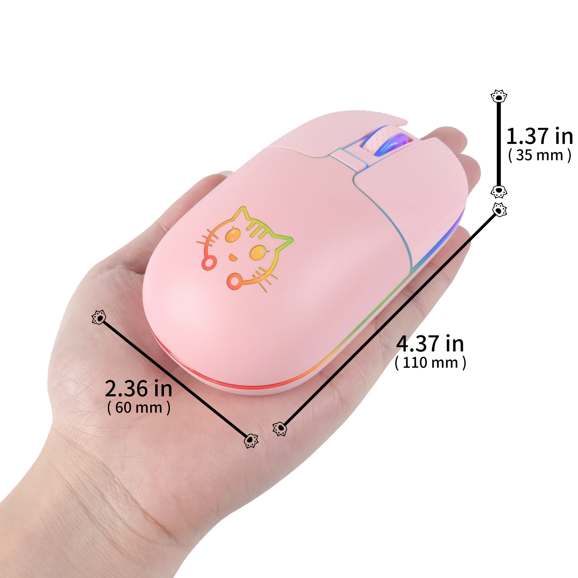 New 2.4G+Bluetooth Cute Cat Pattern Wireless Mouse Silent Click Type-C Rechargeable Optical Mice For PC Laptop Desktop Computer