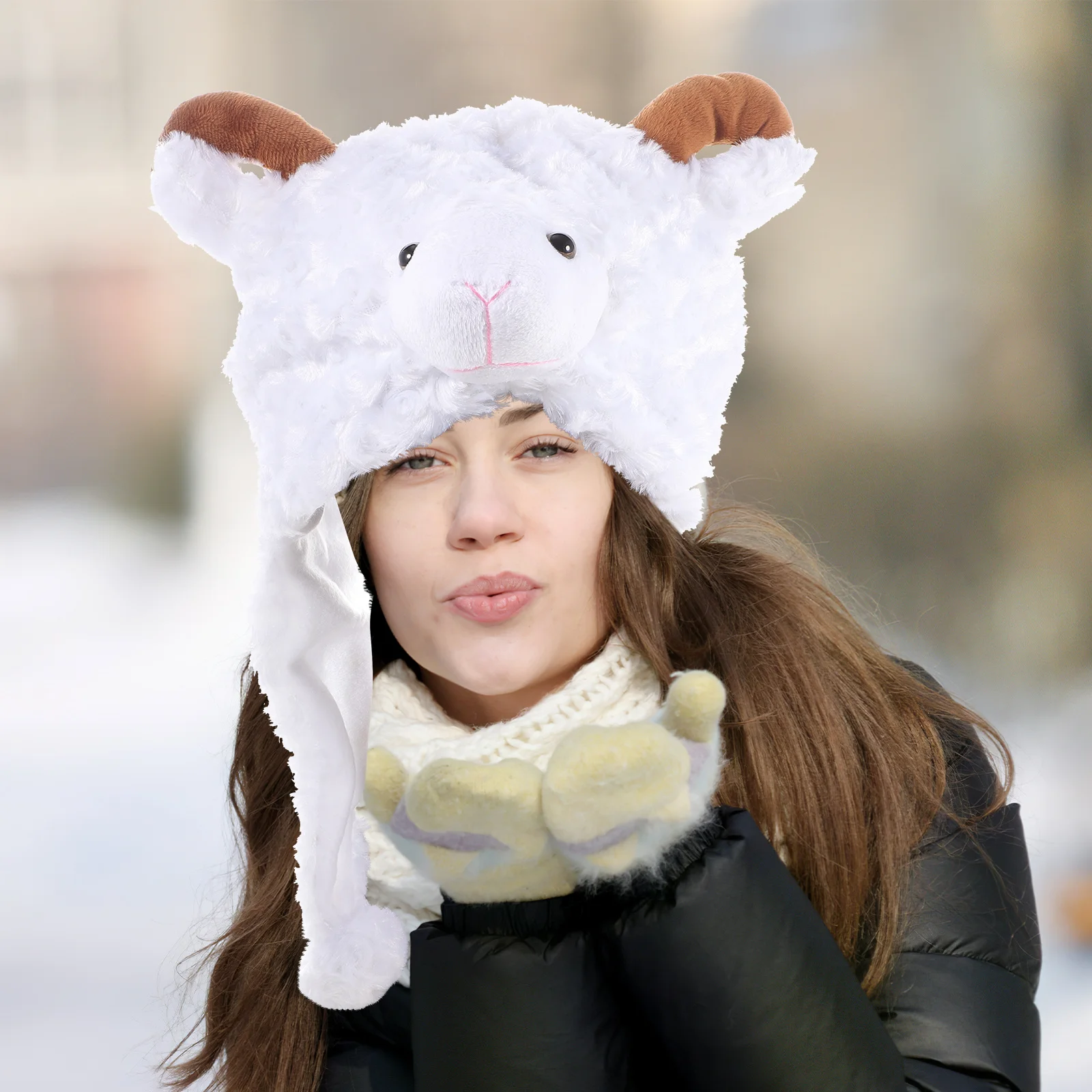 Sombrero de animal Estilo de dibujos animados Capucha de esquí de invierno Talla única Se adapta a la mayoría de los niños Adultos Gorro con orejeras elásticas para rendimiento en clima frío
