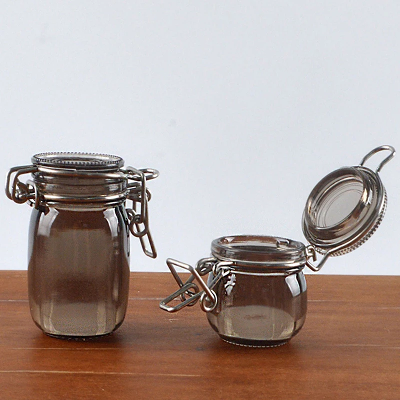 Pot de rangement Transparent Miniature pour maison de poupée, 2 pièces, modèle de réservoir scellé, petit flacon, bouteille de souhait, jouet de décoration de cuisine pour la maison