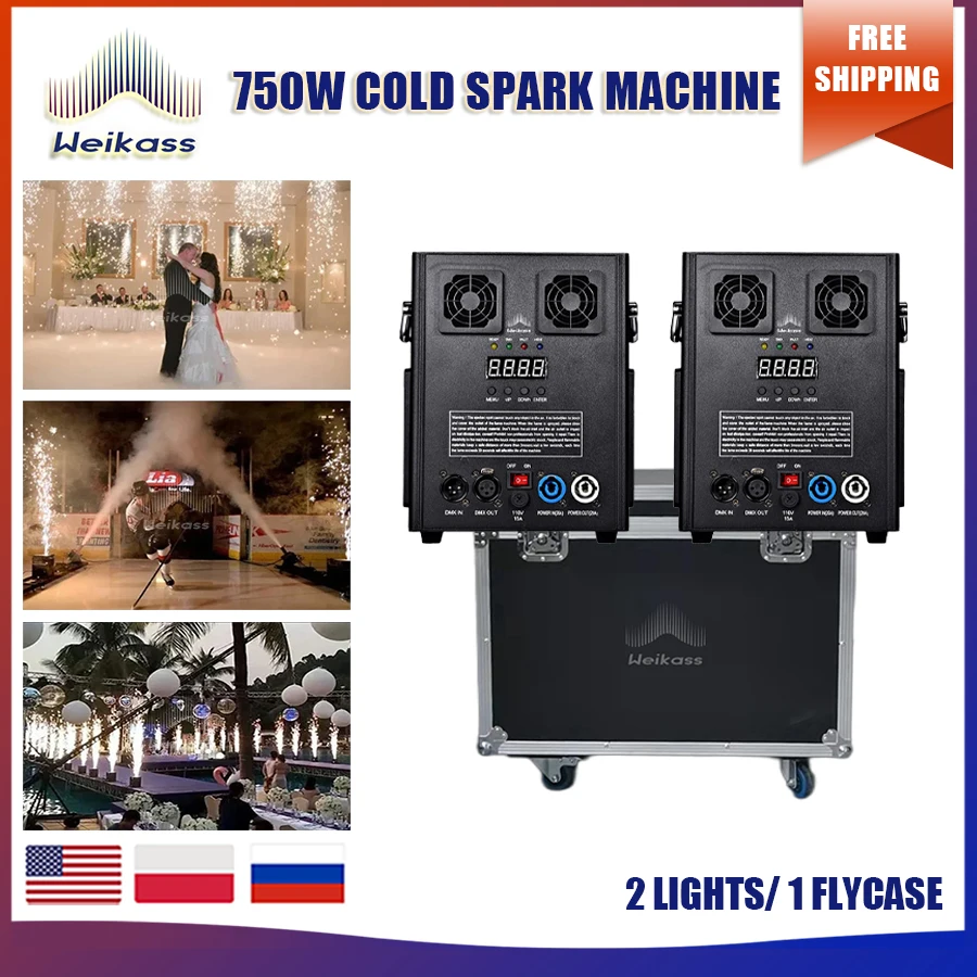 

No Tax 1Pcs Road Case With Waterfall Fountain 2Pcs 750W Wireless DMX Remote Cold Spark Fireworks Machine For Party Sparkular