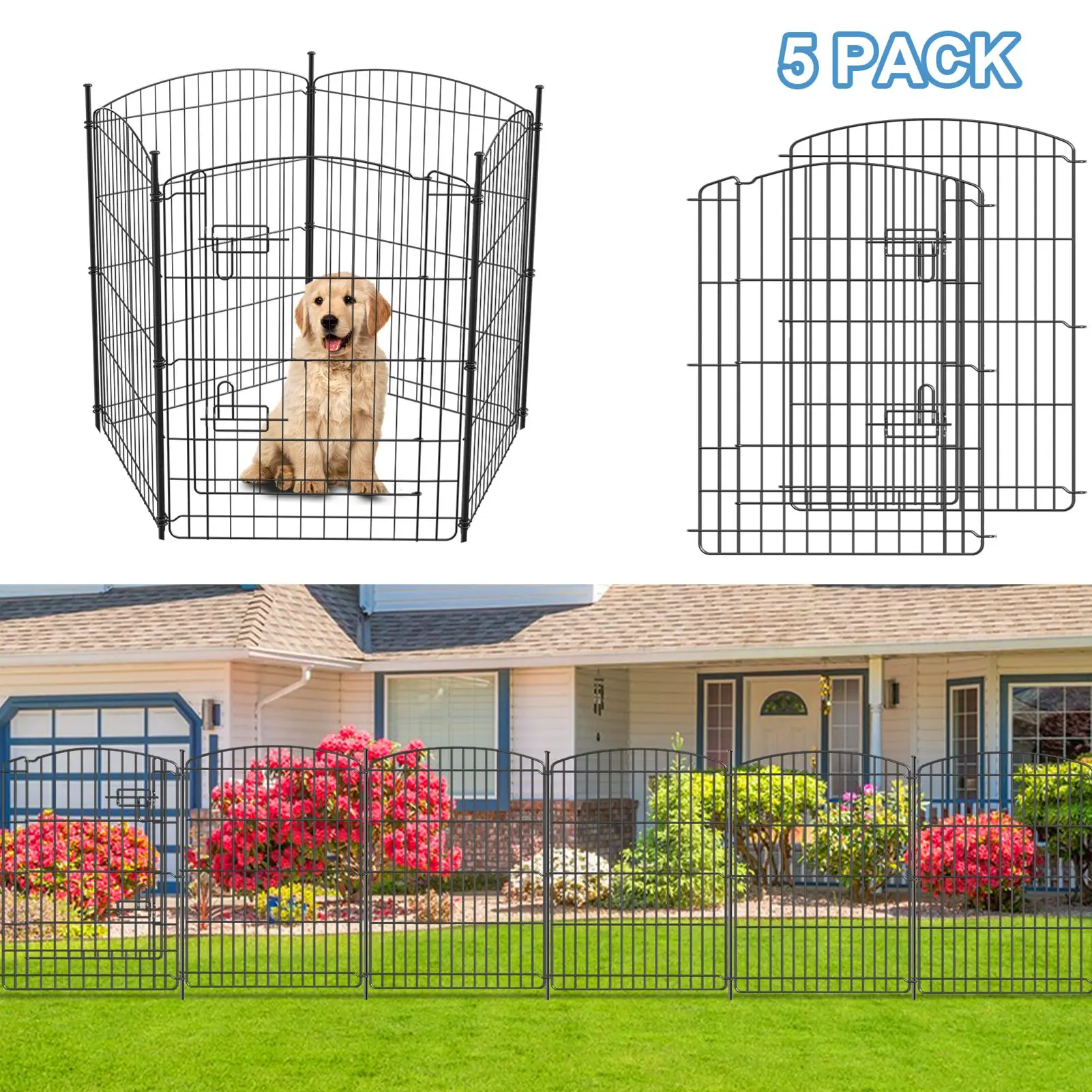 

Манеж для собак, 30 дюймов, 6 панелей, складной манеж для домашних животных, декоративный садовый забор, проволочный забор для животных, уличный ограждение для кикетов, без копания